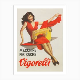 Woman With Sewing Machine Vintage Poster Art Print