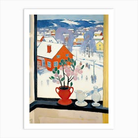 The Windowsill Of Troms   Norway Snow Inspired By Matisse 2 Art Print