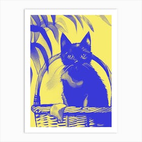 Pretty Kitty In A Basket Yellow Art Print