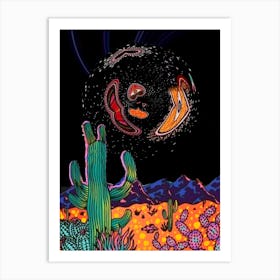 Positive energy - cactus - love - colors - universe - photo montage Art Print
