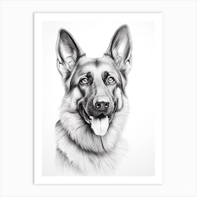 German Shepherd Dog, Line Drawing 4 Art Print
