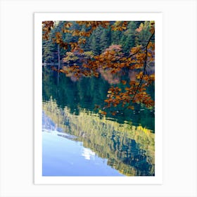 Autumn Leaves Reflected In A Lake Art Print