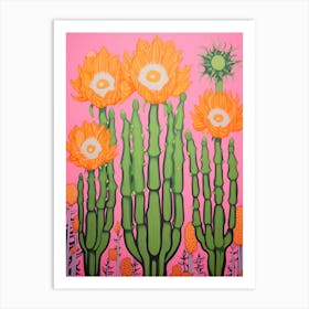 Mexican Style Cactus Illustration Fishhook Cactus 2 Art Print