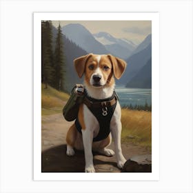 Dog With Backpack Art Print