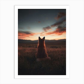 Fox At Sunset. Generated AI. Art Print Poster