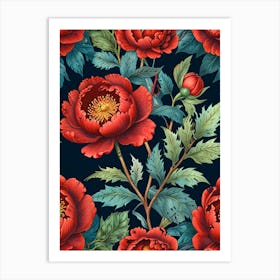 William Morris Red Peony Wallpaper Art Print