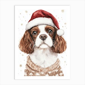 King Charles Cavalier In Christmas Jumper And Santa Hat Neutral Art Print