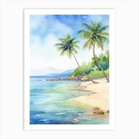 Watercolor Tropical Beach With Palm Trees Art Print