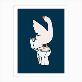 Silly Goose on Toilet Navy Poster