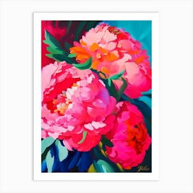 Coral Charm Peonies Colourful Painting Art Print