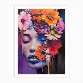 Flowers On A Woman'S Face Art Print