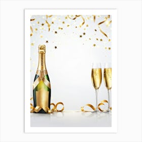 Champagne Bottle And Glasses Art Print