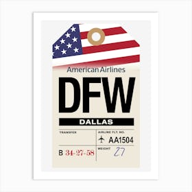 Dallas (DFW) Forth Worth, Texas, USA Vintage Airline Luggage Tag Art Print