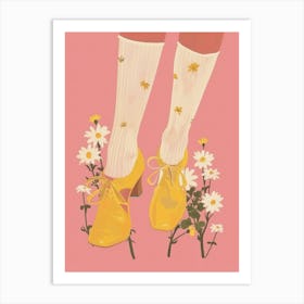 Woman Yellow Shoes With Flowers 2 Art Print