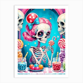 Cute Skeleton Candy Halloween Painting (12) Art Print