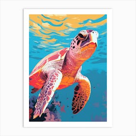 Sea Turtle Swimming Colour Pop 2 Art Print