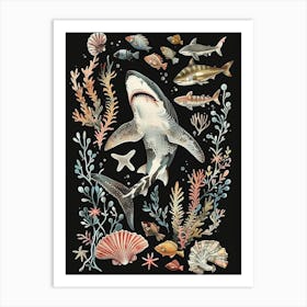Wobbegong Shark Seascape Black Background Illustration 2 Art Print