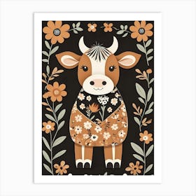 Floral Cute Baby Cow Nursery (26) Art Print