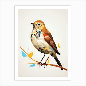 Colourful Geometric Bird Hermit Thrush 4 Art Print