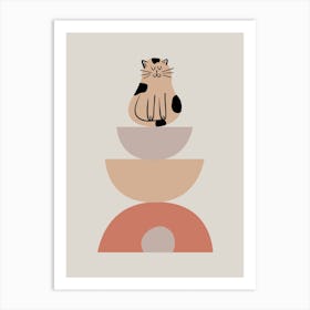 Cat Sitting On A Bowl - Boho Design Art Print