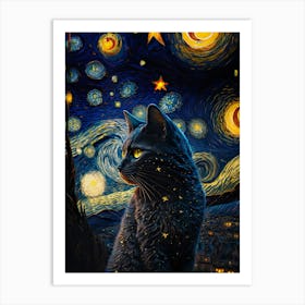 Vincent Van Gogh S The Starry Night Cat Art Print