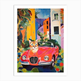 Alfa Romeo Spider Vintage Car With A Cat, Matisse Style Painting 1 Art Print