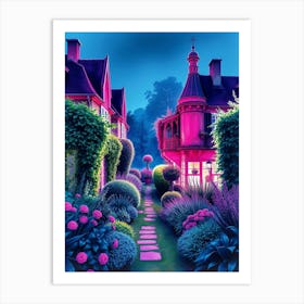 Pink House At Night Art Print