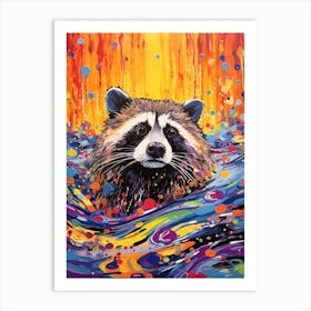 A Swimming Raccoon Vibrant Paint Splash 4 Art Print