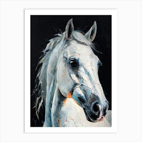 A stunning black and white portrait of a white horse Of Equine Majesty Art Print