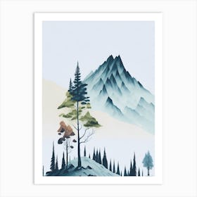 Mountain And Forest In Minimalist Watercolor Vertical Composition 303 Art Print