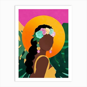 Portrait Of A Woman With Flowers Art Print