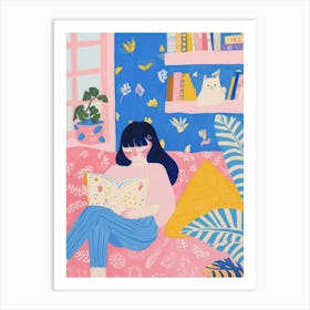Girl Reading A Book Lo Fi Kawaii Illustration 5 Art Print