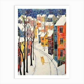 Cat In The Streets Of Troms   Norway With Snow 4 Art Print