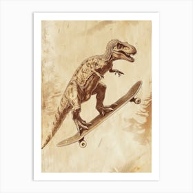 Vintage Pachycephalosaurus Dinosaur On A Skateboard 2 Art Print