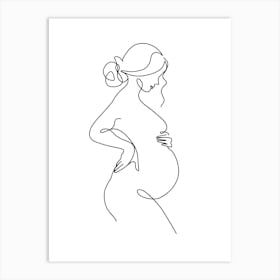 Continuous Line Drawing Of Pregnant Woman Art Print