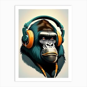 Gorilla With Headphones, Gorillas Scandi Cartoon Art Print
