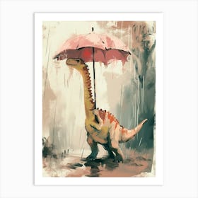 Dinosaur In The Rain Holding An Umbrella 1 Art Print