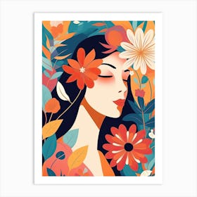 Bloom Body Art Colourful Portrait With Flowers Art Print