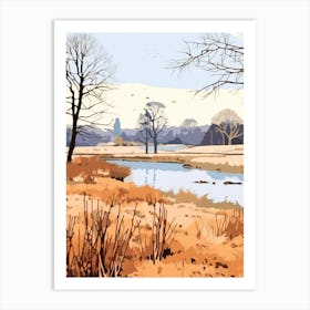 Vintage Winter Travel Illustration Richmond Park England 1 Art Print