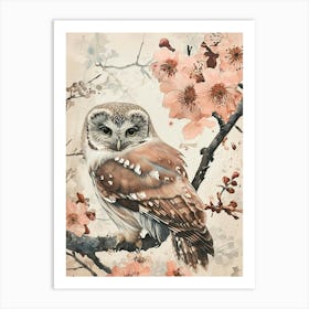 Northern Saw Whet Owl Japanese Painting 4 Art Print