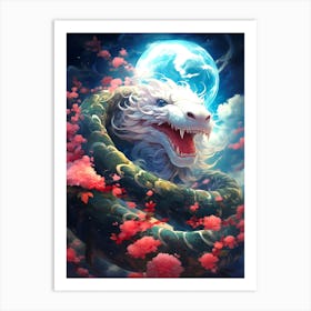 Dragon With Cherry Blossoms Art Print