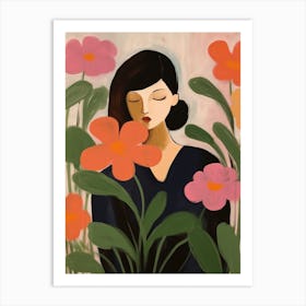 Woman With Autumnal Flowers Cyclamen 3 Art Print