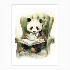 Panda Art Reading Watercolour 1 Art Print