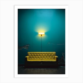 Yellow Couch In A Blue Room Art Print