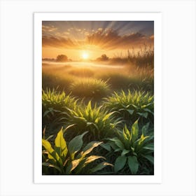 Sunrise Over A Field Of Grass Art Print