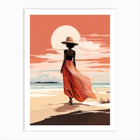 Illustration of an African American woman at the beach 125 Art Print