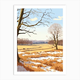 Vintage Winter Travel Illustration Richmond Park England 2 Art Print