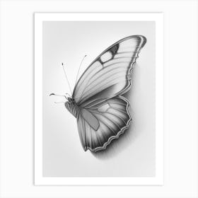 Butterfly On Rainbow Greyscale Sketch 1 Art Print