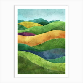 Watercolor - Green Hills Art Print