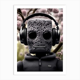 Robot With Headphones Art Print